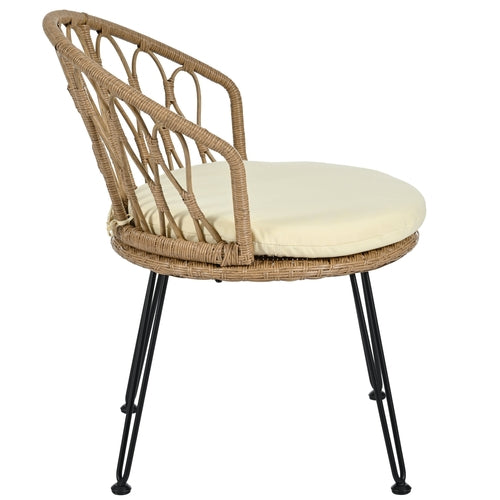 Outdoor Leisure Set, 2 Rattan Single Chairs with A Glass Round Table