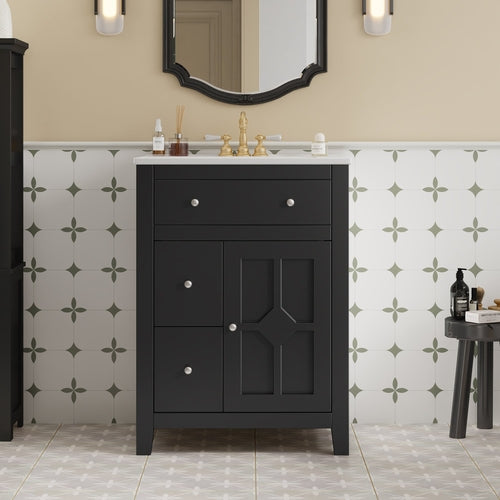 24' Bathroom Vanity Cabinet with Ceramic Basin