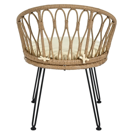 Outdoor Leisure Set, 2 Rattan Single Chairs with A Glass Round Table