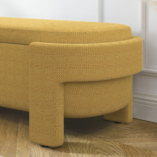 Linen Fabric Upholstered Bench with Large Storage Space