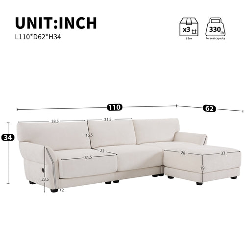 110' Modular Sectional Sofa, L-Shape with Extra-Wide Seat Cushion