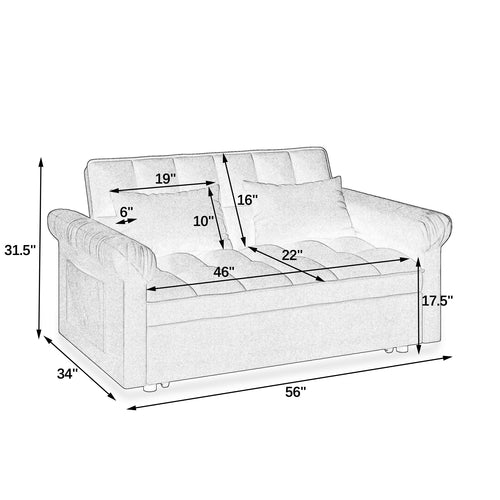Loveseats Sofa Bed with Pull-out Bed and Adjustable Back