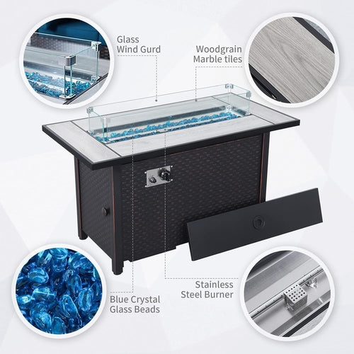 7 PCS Outdoor Furniture Set with 45-Inch Propane Fire Pit