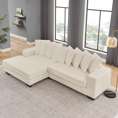 Corduroy Tufted Upholstered L-shaped Modular Sectional Sofa
