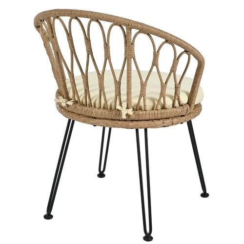 Outdoor Leisure Set, 2 Rattan Single Chairs with A Glass Round Table