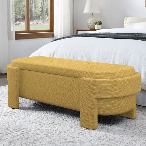 Linen Fabric Upholstered Bench with Large Storage Space