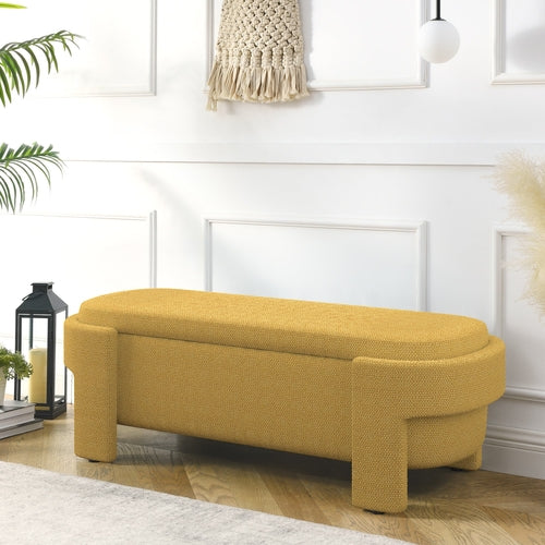 Linen Fabric Upholstered Bench with Large Storage Space