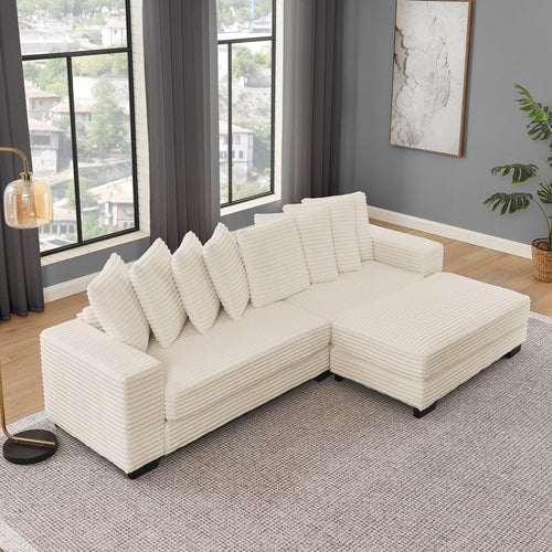 Corduroy Tufted Upholstered L-shaped Modular Sectional Sofa