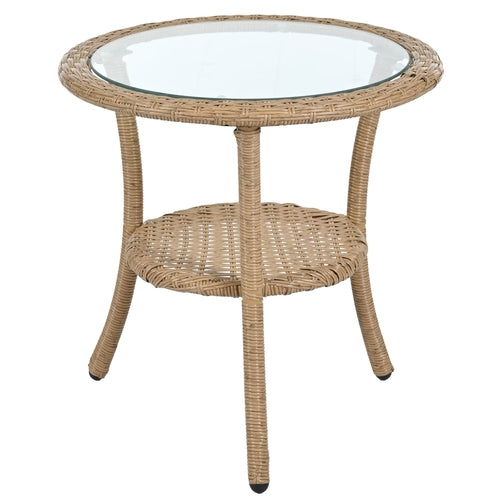 Outdoor Leisure Set, 2 Rattan Single Chairs with A Glass Round Table