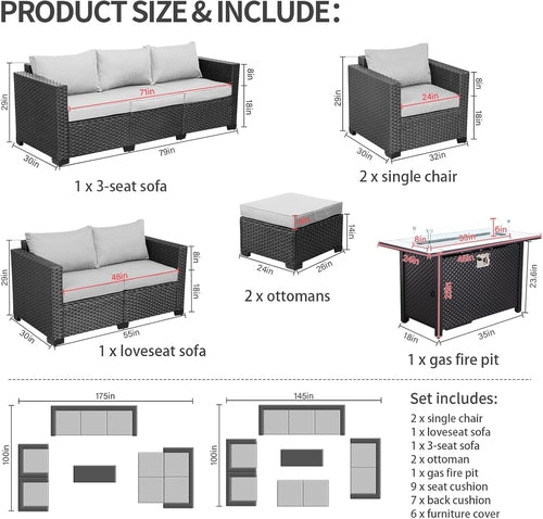 7 PCS Outdoor Furniture Set with 45-Inch Propane Fire Pit