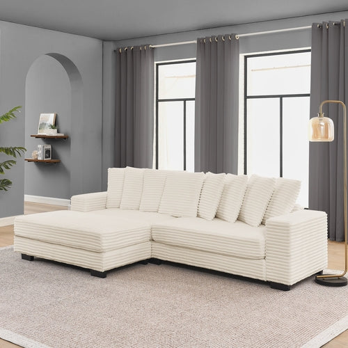 Corduroy Tufted Upholstered L-shaped Modular Sectional Sofa