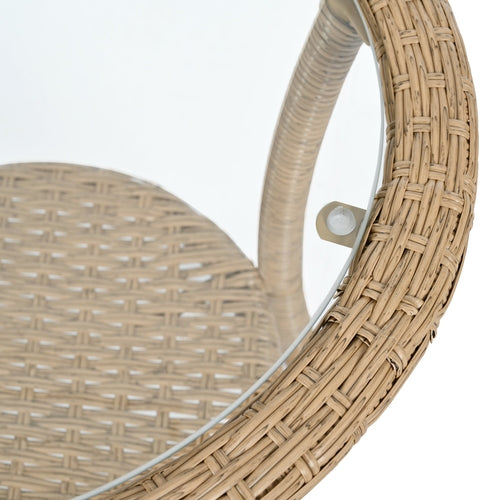 Outdoor Leisure Set, 2 Rattan Single Chairs with A Glass Round Table