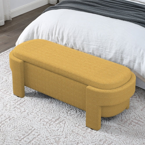 Linen Fabric Upholstered Bench with Large Storage Space