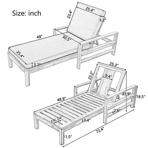 Acacia Wood Adjustable Backrest Outdoor Lounge Chair